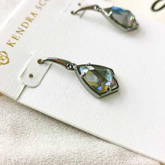 Kendra Scott Drop Earrings - Cory Light Gray Dichroic Glass Gunmetal - Picture 2 of 3
